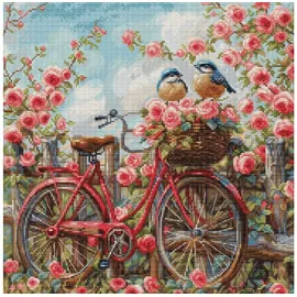 Luca-S Kreuzstich Stickpackung Fahrrad mit Rosen, Zählmuster