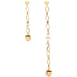 Paar Ohrstecker FIRETTI "Schmuck Geschenk Ohrschmuck Ohrhänger Würfel unterschiedlich lang", gold (gelbgoldfarben, weiß), Ohrringe, Damen, Edelstahl, Made in Germany - mit Kristallperle