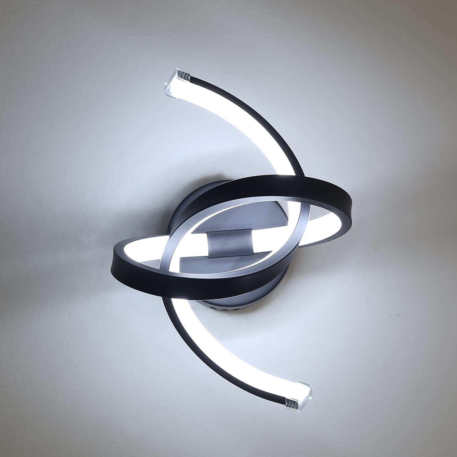 Goeco Moderne LED Wandlampe, 20W, 220V Einfache Persönlichkeit Wave-Design Acryl Wandlampe, 6000K Kaltweißes Licht Wandlampe Spirale, für Schlafzimmer, Wohnzimmer, Flur (Nicht Dimmbar, schwarz)
