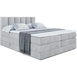 altdecor Boxspringbett mit 2 Matratzen und Topper - 160x200 cm - BOXI1 KING - Hellgrau Samt - Polsterbett mit, H3- und H4- Matratzen, Bettkasten un... - Hellgrau