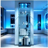 Simurq Glasvitrine mit LED Beleuchtung Standvitrine mit Glastür,Eckvitrine Glas (1-2 Packungen, Vitrinenschrank mit 1 türen,Schloss) Glas vitrine aus Gehärtetes Glas,Sammlervitrine Stehend schwarz 42 cm x 164 cm x 36 cm