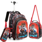 HTgroce Schultasche Trolley, Kinder Trolley Schultasche mit Rollen Rucksack Schultrolley Rucksäcke Kinder Schulrucksack Rennauto Schulranzen mit Rollen