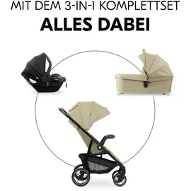 hauck 3in1 Kinderwagen Set inkl. Babyschale ab Geburt bis 22 kg, Klein Zusammenklappbar, Liegefunktion, Getränkehalter - Olive