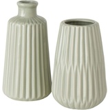 Boltze Vasen Set Esko 2-teilig, Blumenvasen aus Keramik, ø ca. 8,5 cm, ohne Blumen, skandinavischer Stil, Hellgrün Matt