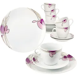 18tlg Kaffeeservice Viola Porzellan 6 Personen Tassen Untertassen Teller Blumen