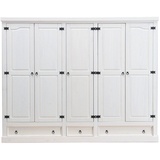 Dynamic24 5trg massiv Kiefer Mexico Kleiderschrank "New Mexiko" Schlafzimmer-Schrank weiß