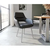 DELIFE Esszimmerstuhl Yago-Flex mit Armlehnen Echt-Leder Schwarz 4-Fuß konisch Edelstahl Taschenfederkern, Esszimmerstühle