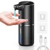 maxtachi Seifenspender Automatisch, Elektrischer Seifenspender Wandbefestigung mit Sensor Infrarot, 4 Stufen Verstellbar USB Wiederaufladbar NO TouchSeifenspender Schwarz für Küchen, Büro, Bad