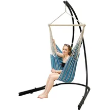 AMANKA XXL Hängesessel mit Gestell Hängestuhl für 2 Hängeliege Hängesitz Blau Weiß