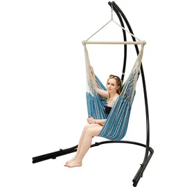 AMANKA XXL Hängesessel mit Gestell Hängestuhl für 2 Hängeliege Hängesitz Blau Weiß