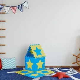 Relaxdays Puzzlematte Sterne Blau,Gelb