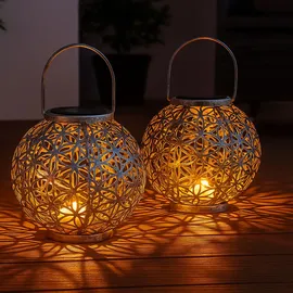 GLOBO Solar Lampe Outdoor Solarleuchte orientalisch LED Solar Laterne Außen, Lichteffekt Lebensblume, 1x LED warmweiß, DxH 20x29 cm, 2er Set