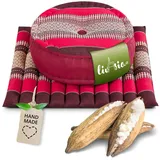 livasia Meditationskissen Yogakissen Set L - Zafu Ø 38x15cm / Matte 50x50x4,5cm, Kapok, vegan, handgefertigt rot