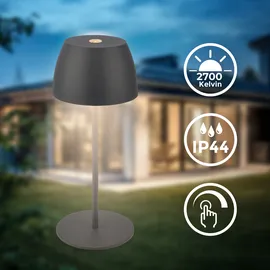 B.K.Licht Mini LED Tischlampe Kunststoff 8x20 cm Akku Dimmbar Anthrazit