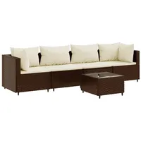 vidaXL 5-tlg Garten-Lounge-Set mit Kissen Braun Poly Rattan Modell 9