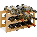 Relaxdays Weinregal, für Weinflaschen, Flaschenregal, 12 Flaschen, HxBxT: 28 x 56 x 24 cm, aus Bambus, Weinhalter, natur