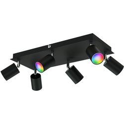 ledscom.de Deckenstrahler WAIKA, sechsflammig, schwarz, matt, inkl. Smart Home RGBW GU10 LED Lampen je 473lm