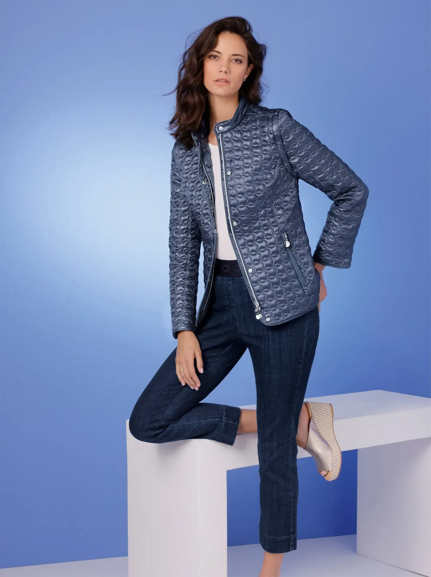 Daunenjacke CREATION L PREMIUM, Damen, Gr. 46, rauchblau, 55% Polyester, 45% Polyamid, Wattierung:90% Daunen, 10% Federn, unifarben, Jacken Daunenjacke