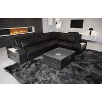 Sofa Dreams Ecksofa Ledercouch Sofa Trivento L Form kurz Leder Sofa, L-Form Ledersofa mit LED-Beleuchtung, Wahlweise mit Bettfunktion schwarz