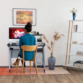 Relaxdays Computertisch Glas, Tastaturauszug & Fach für Rechner, HBT: 98 x 105 x 55 cm, modern, Arbeitszimmer, schwarz
