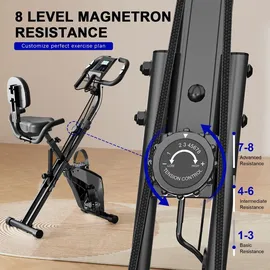 Dskeuzeew Heimtrainer Fahrrad Klappbar für Zuhause - BIGZZIA 4-in-1 Heimtrainer mit 8 Stufen verstellbarem Magnetwiderstand und Spannseil, klappba... - Schwarz