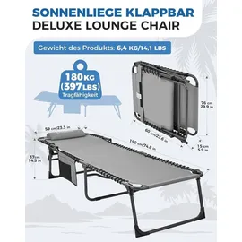 luxuskollektion Sonnenliege 5-stufig verstellbar klappbar  grau