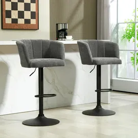 Homcom Barhocker Bistrohocker mit Fußstütze, Drehbar Barstuhl, Höhenverstellbar Küchenhocker mit Leinenbezug, für Wohnzimmer, Esszimmer, Dunkelgrau