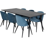 ebuy24 Dipp180x90BLBL Essgruppe Esstisch schwarz und 6 Velvet Esszimmerstühle Velour blau, schwarz.