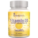 BIOMENTA Vitamin D3 – 120 Vitamin D Tabletten hochdosiert - 20.000 IU/Tablette aus Cholecalciferol - vegetarisch - Premiumqualität