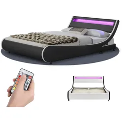 Juskys Polsterbett Valencia 140x200 cm- Bett mit Lattenrost & LED Beleuchtung – Jugendbett schwarz