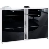 Vladon Schuhschrank, Schwarz Hochglanz, Holzwerkstoff, 155.5x95x28 cm, Garderobe, Schuhaufbewahrung,