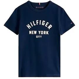 Tommy Hilfiger Kids Tommy Hilfiger T-Shirt CURVED HILFIGER GRAPHIC TEE SS für Kinder bis 16 Jahre, großer Logo-Print blau 140 (10J)