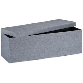 Relaxdays Faltbare Sitzbank XXL, Sitzcube mit Stauraum, Sitzwürfel aus Leinen, mit Deckel, HBT 38x114x38 cm, dunkelgrau
