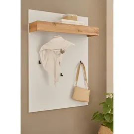 furn.design Garderobenpaneel weiß und Wotan Eiche Wandgarderobe 100 x 135 cm Center in