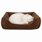 LIONTO Katzenkissen modernes Bett mit Plüsch-innenfläche & meliertem Außenbezug, rutschfest, waschbar, 90x75 cm, braun