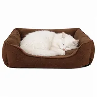 LIONTO Katzenkissen modernes Bett mit Plüsch-innenfläche & meliertem Außenbezug, rutschfest, waschbar, 90x75 cm, braun