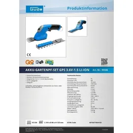 Güde Akku-Gartenpflege-Set GPS 3,6V-1,5 LI-ION inkl. 1 x 1,5 Ah Akku und Ladegerät