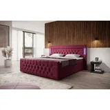 luxusbetten24 Boxspringbett Charme mit LED, USB und Stauraum (4 Schubladen) - 160x200 - Rot 160 cm x 200 cm