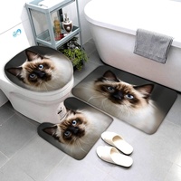 AOLIGL Badematte Katze Tier Katze Badematten Set rutschfest Waschbar Badgarnitur 3teilig - WC Deckelbezug U-förmigen Contour Badezimmerteppich Matte Flauschige
