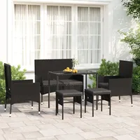 Ankonbej 6-tlg. Garten-Lounge-Set mit Kissen Schwarz Poly Rattan - Schwarz