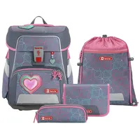 Step by Step Schulranzen-Set Space Glitter Heart Hazle, 5-teilig, rosa-grau, Herz-Design, ergonomischer Tornister mit Reflektoren, höhenverstellbar mit Hüftgurt, für die 1. bis 4. Klasse, 20L