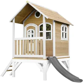 AXI Spielhaus TOM mit Rutsche und Veranda, Holz braun/weiß - Rutsche grau