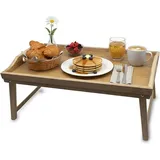 Relaxdays Betttablett, Bambus, HxBxT: 20 x 50 x 30 cm, Serviertablett mit Füßen, Griffe, Frühstück im Bett, natur