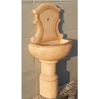 Casa Padrino Jugendstil Wandbrunnen Beige 51 x 36 x H. 136 cm - Eleganter Gartenbrunnen - Gartendeko Stein Brunnen - Barock & Jugendstil Garten Deko Accessoires