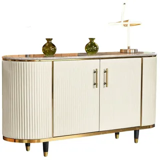KAWOLA Sideboard MARIA Marmorplatte Kunstleder weiß