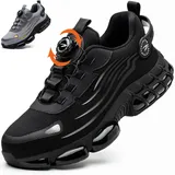 OBIDER Sicherheitstrainer, Sicherheitsschuhe Herren Damen, Bequeme Leichte Arbeitsschuhe, Upgraded Swivel Buckle Shoelaces, Non Slip Work Sneakers mit Luftkissen, Schwarz , 44 EU - 44.5 EU