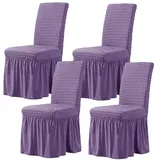 CLGTY Stretch Stuhlbezug 4er Set, Stretch Seersucker Stuhlhussen Mit Rock, Stuhlhussen Für Home Party Hotel Hochzeitszeremonie-Purple-Set of 4