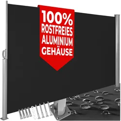 tectake® Seitenmarkise, aus Aluminium, Schutz vor Sonne und Wind, 180 x 300 cm
