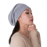 Prettystern Damen 100% Kaschmir-Wolle weich warm Cashmere Beanie Mütze hell-Grau - Einheitsgröße