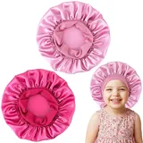 Wanmu 2 Stück Satin Haarhaube Bonnet für Kinder, Elastische Silk Seidenhaube zum Schlafen, weiche Seide Satin Haarhaube für Die Nacht Kleinkind Jungen Mädchen (Rosarot, Pink)